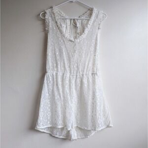 Stairing At Stars Boho Resortwear White Sheer Lace Crochet Romper